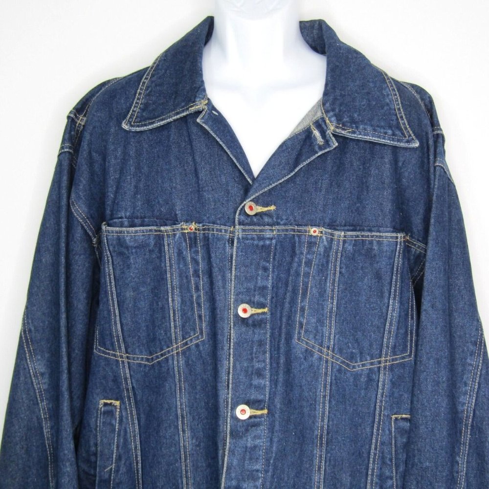 Vibes Denim Jacket 5 Pockets Shoulder Gussets Cotton Button Up Men's Size XL
